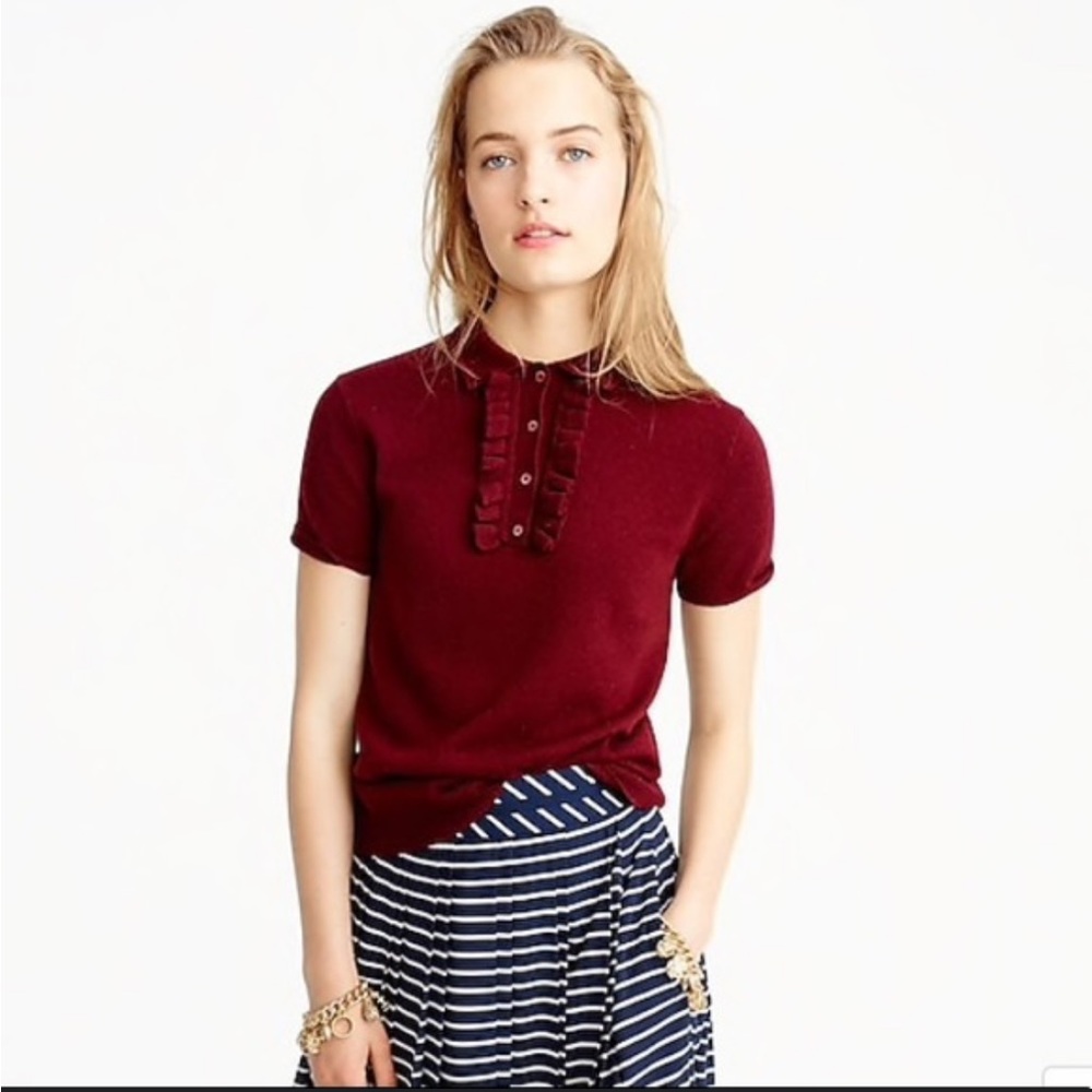 J. Crew Grey Cashmere Ruffle Sweater